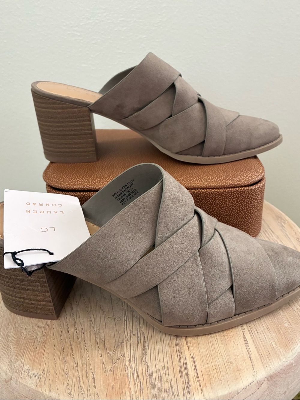 NEW.. LC Lauren Conrad Taupe Braided Slip-On Block Heel Mules